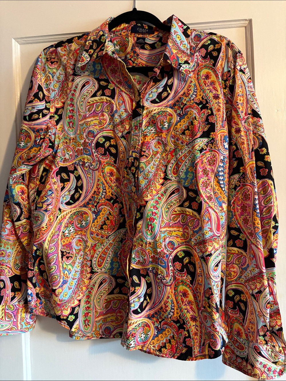 Chaps Multicolor Paisley Button-Down Shirt — Pink, Orange, Yellow, Blue on Black